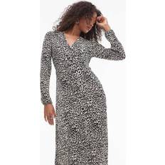 Mango V-Neck Long Sleeve Leopard Print Midi Dress - White