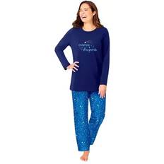 Pajamas Dreams & Co Women's Plus Size Long Sleeve Knit PJ Set Blue