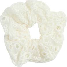 Pieces Broderie Detail Large Scrunchie White