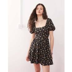 Miss Selfridge Milkmaid Puff Sleeve Mini Dress - Dark Ditsy Floral Print