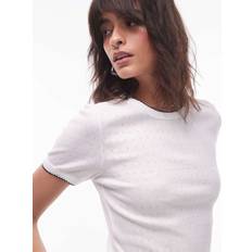Mesh T-shirts Topshop Contrast Pointelle Longline Tee - Ivory