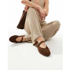 Brown Ballerinas Stradivarius Split Leather Openwork Ballet - Brown