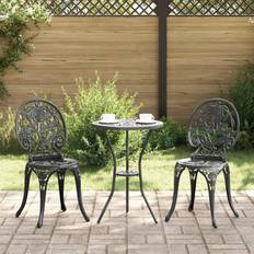 vidaXL 3 Piece Garden Black Cast Aluminium Bistro Set, 1 Table incl. 2 Chairs