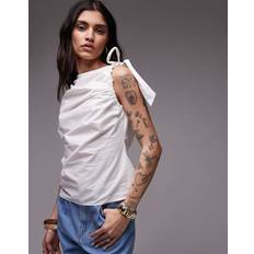 Topshop Poplin Ruch Shoulder Sleeveless Top - Ivory