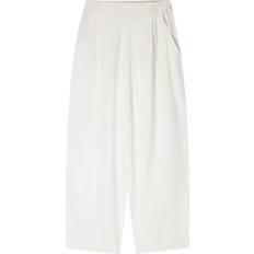 Bershka Wide Leg Linen Trousers - White