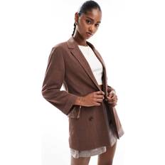 Linen Blazers Stradivarius Open Linen Blend Blazer - Brown