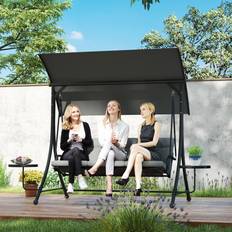 Canopy Porch Swings OutSunny 3 Seat Garden Swing Chair Steel with Adjustable Canopy and Coffee Tables