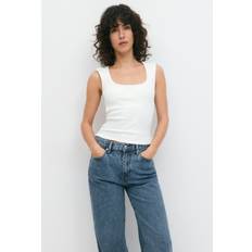 Gina Tricot Tight Rib Top Linnen - Vit