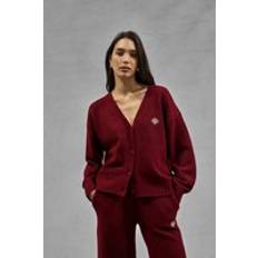 Red Cardigans The Couture Club Fluffy Knit Embroidered Cardigan - Burgundy
