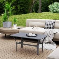 Grey Outdoor Coffee Tables OutSunny Metal Garden Coffee Table with Slatted Tabletop Dark Grey
