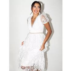 Maya Deluxe Maya Deluxe Embroidered Tiered Midi Dress - White