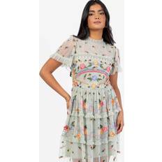Maya Deluxe Maya Deluxe Embroidered High Neck Mini Dress - Green Lily