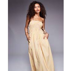 Beige - Women Dresses River Island Womens Shirred Strappy Midi Dress - Beige Stripe