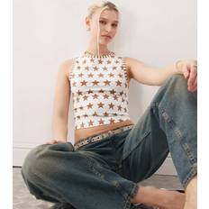 High Collar Tank Tops Motel Haleen Star Print Tank Top - White