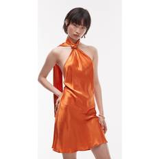 Topshop Tie Neck Halter Mini Dress Satin - Rust
