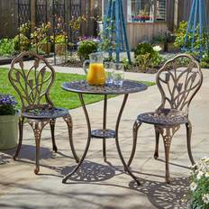 Home Source Brown Outdoor Garden Patio Floral Table and 2 Chairs Aluminium Frame Bistro Set