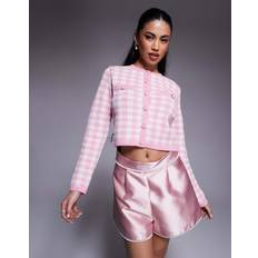 Pink Cardigans River Island Checked Cropped Cardigan - Light Pink