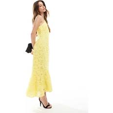 Maya Deluxe Maya Halter Neck Lace Midi Dress - Yellow