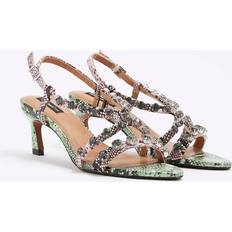 Green - Women Heeled Sandals River Island Snake Print Gem Stone Heeled Sandals - Green