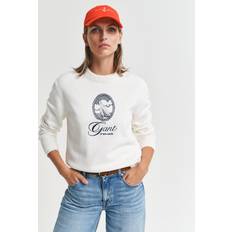 Gant Women Jumpers Gant Women Graphic Cotton Crew Neck Sweater - Off White