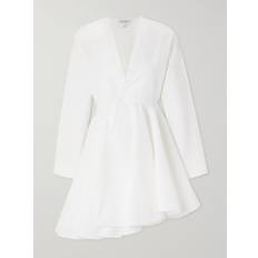 Alaïa V-Neck Asymmetric Mini Shirtdress - Blanc