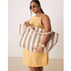 New Look Striped Slouchy Tote Bag - Brown