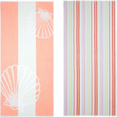 Mainstays Scallops & Stripes Bath Towel Pink (147.3x71.1cm)