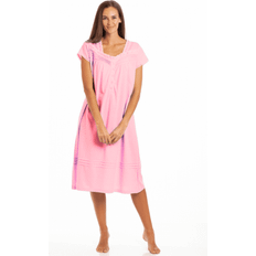 Pink Nightgowns Camille Womens 100% Cotton Pink Short Sleeve Polka Dot Nightdress - White