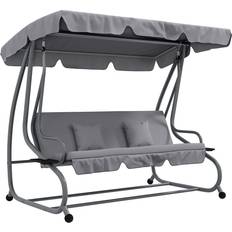 Hängematten OutSunny Hollywoodschaukel 3-Sitzer mit Verstellbarem Dach 200x120x164cm Hellgrau