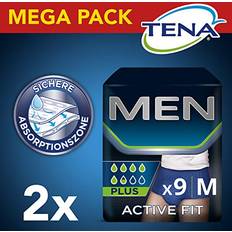 TENA Men Active Fit Pants Plus Size S/M 2 Packs of 9