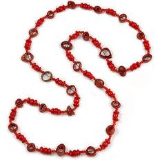 Women - Wood Necklaces Avalaya Long red/ maroon wood, glass, bone beaded necklace - 108cm l