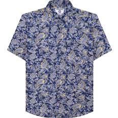 Lambretta Shirts Lambretta Mens Paisley Short-Sleeved Shirt - Navy/White