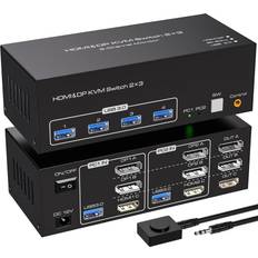 Nordic KVM-Switch 2 pcs 3 Skærme 8K60Hz 4K144Hz 2xDP 1xHDMI 4xUSB 3.0 Porte
