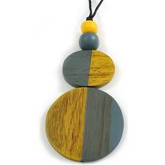 Wood Charms & Pendants Avalaya Double Bead Antique Yellow/Grey Washed Wood Pendant - Yellow/Grey