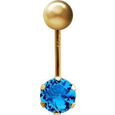 Women Piercings Jewelco London 9ct Gold 6mm CZ Solitaire Banana Belly Bar Piercing - Bright Blue
