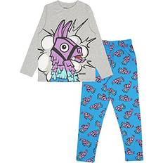 Fortnite Boy's Long Pyjama Loot Llama Crew Neck T-shirt With Pants - Blue Heather Grey