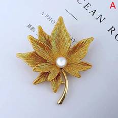 Yellow Brooches Maxpower Maple Leaf Brooches Pin With Fake Pearl - Yellow