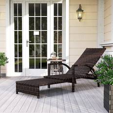 Sun Beds OutSunny PE Rattan Sun Lounger with 4-Level Adjustable Backrest Mixed-brown