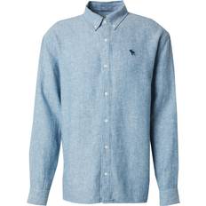Abercrombie & Fitch Men Shirts Abercrombie & Fitch Long Sleeve Icon Logo Linen Shirt Cream White