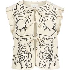 Dame - Hvid Veste Object Vest - Sort/Uldhvid