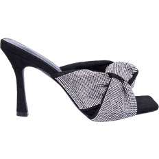 PrettyLittleThing PU Square Toe Diamante Knot Strap Mules - Black