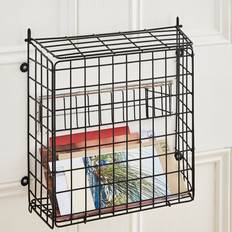Symple Stuff Letter Box Mail Catcher Metal Basket Wooden Doors - Black