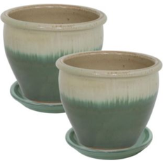 Pots, Plants & Cultivation Sunnydaze Decor Round Ceramic Planter Set of 2 11.75 In L X 11.75 In W X 9.5 In H
