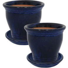 Pots, Plants & Cultivation Sunnydaze Decor Glazed Ceramic Planters Set of 2 Imperial Blue