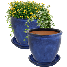 Pots, Plants & Cultivation Sunnydaze Decor Glazed Ceramic Planters Set of 2 Imperial Blue