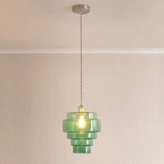 ValueLights Lane Green Glass 5 Tier Layered Shade Brushed Chrome Single Ceiling Light Pendant Lamp