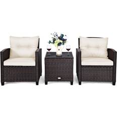 ClassicLiving 3 Piece Patio Furniture All Weather Rattan Sofa Chair Set 2 Outdoor Lounge Set