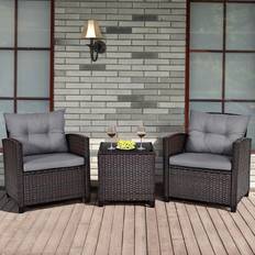 ClassicLiving 3 Piece Patio Furniture All Weather Rattan Sofa Chair Set - Grey (2) Outdoor Lounge Set