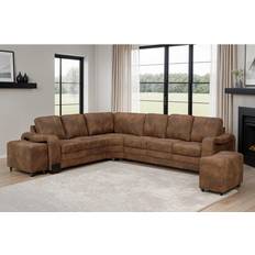 Ebern Designs Miwako 5 Seater Brown Faux Leather Microfibre Corner Sofa
