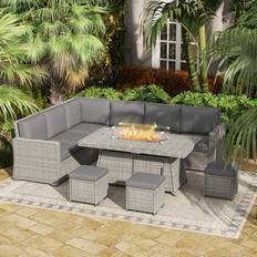 Bloomsbury Market Wicker 9 Person Garden with Cushions - Grey Outdoor Lounge Set